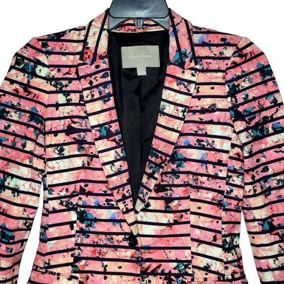 Banana Republic Striped Floral Single Button Blazer Size 4 - Picture 2 of 9